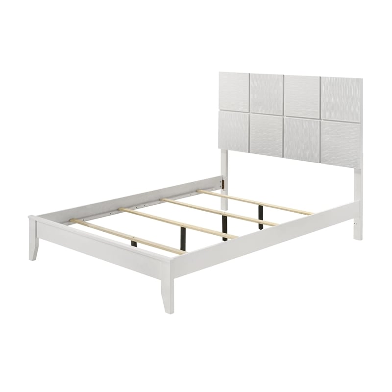 Pemberly Row Twin Size Bed Grid Pattern Headboard Tapered Legs in White