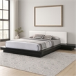 Pemberly Row King Platform Bed White Faux Leather Upholstery Black Nightstands