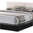 Pemberly Row King Platform Bed White Faux Leather Upholstery Black Nightstands