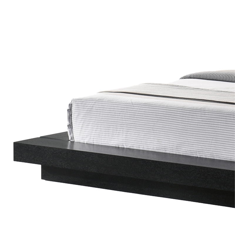 Pemberly Row King Platform Bed White Faux Leather Upholstery Black Nightstands