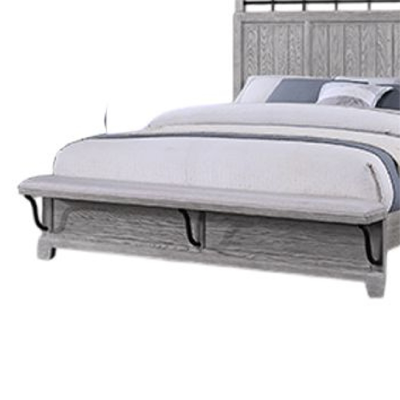 Pemberly Row King Size Bed Upholstered Footboard in Light Gray Wood Grain