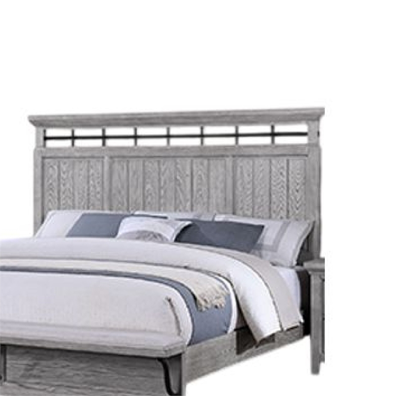 Pemberly Row King Size Bed Upholstered Footboard in Light Gray Wood Grain