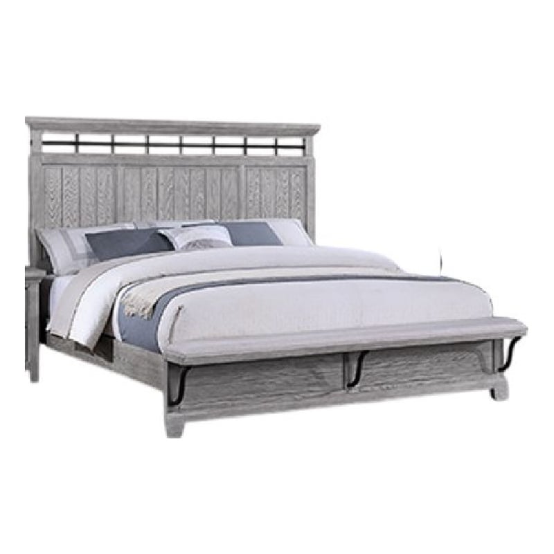 Pemberly Row Queen Size Bed Upholstered Footboard in Light Gray Wood Grain