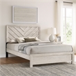 Pemberly Row Queen Size Bed Chevron Patterned Headboard in Beige Wood Finish