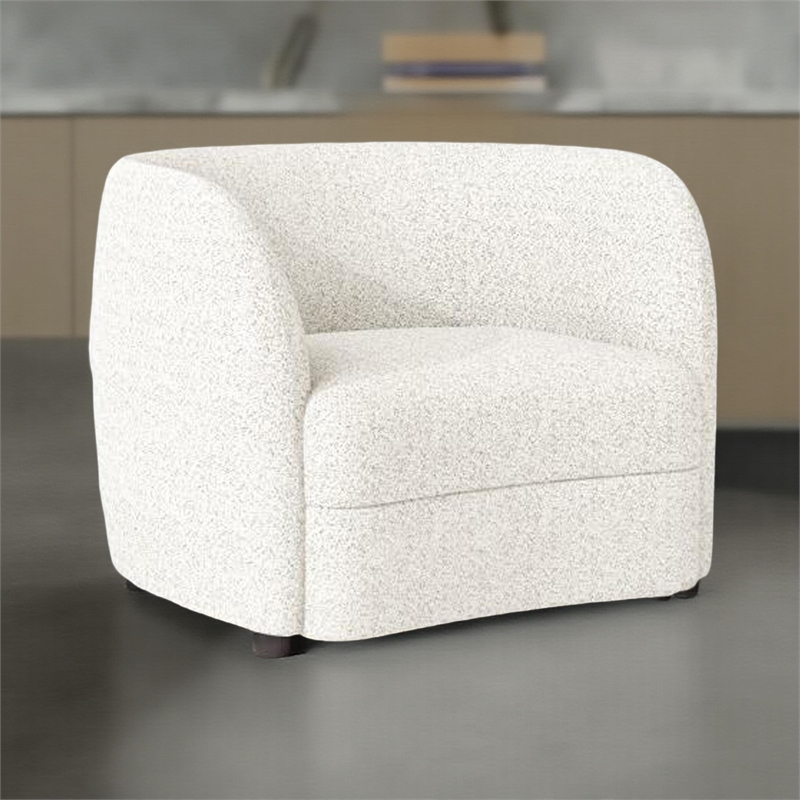 Pemberly Row Tuxedo Style Accent Chair w/ Curved Backrest in Plush White Boucle