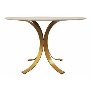 Pemberly Row 48&quot Round Ivory Marble Top Dining Table on Iron Base