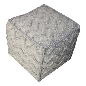Pemberly Row 18&quot Square Farmhouse Wool and Cotton Pouf in Stunning Stone