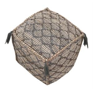 Pemberly Row 18&quot Square Fabric Pouf in Natural/Elegant Taupe with Tassels