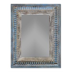 Pemberly Row 39&quot Bevelled Mid-Century Solid Wood Wall Mirror in Blue