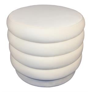 Pemberly Row 21&quot Round Velvet Ottoman on Birch Wood Frame in Dove White