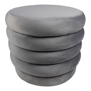 Pemberly Row 21&quot Round Velvet Ottoman on Birch Wood Frame in Storm Gray