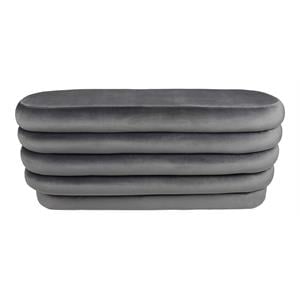 Pemberly Row 44&quot Oval Velvet Ottoman on Birch Wood Frame in Storm Gray
