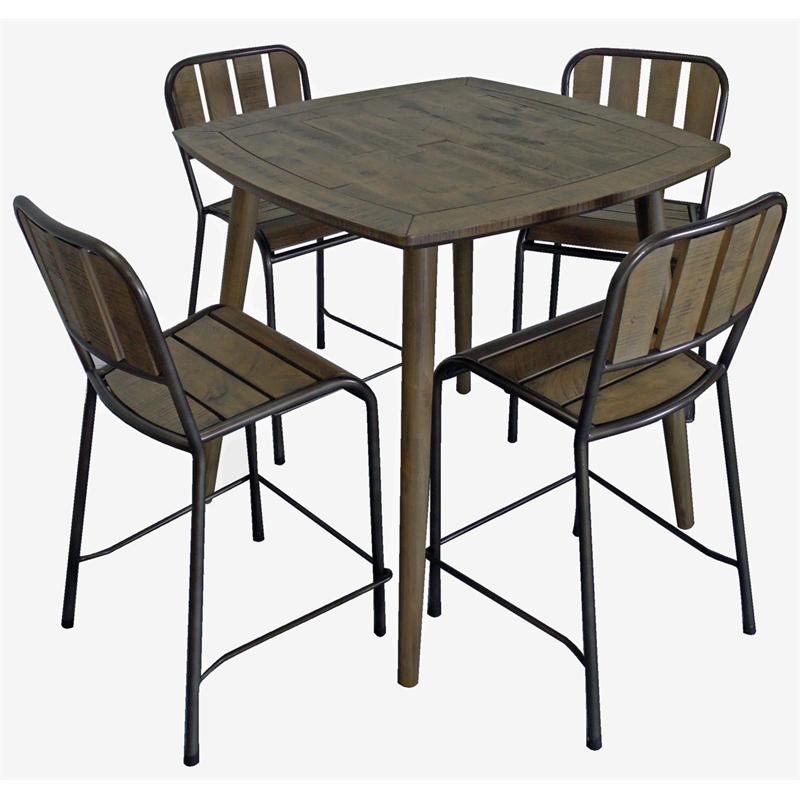 Pemberly Row Reclaimed Solid Wood Counter Chair in Brown with Black Frame