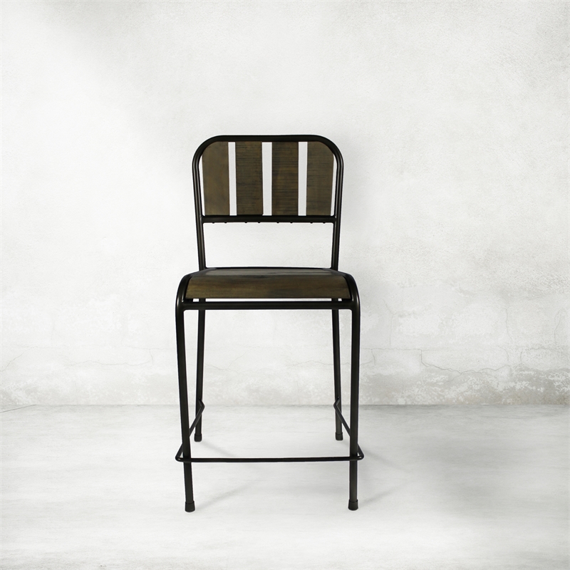 Pemberly Row Reclaimed Solid Wood Counter Chair in Brown with Black Frame