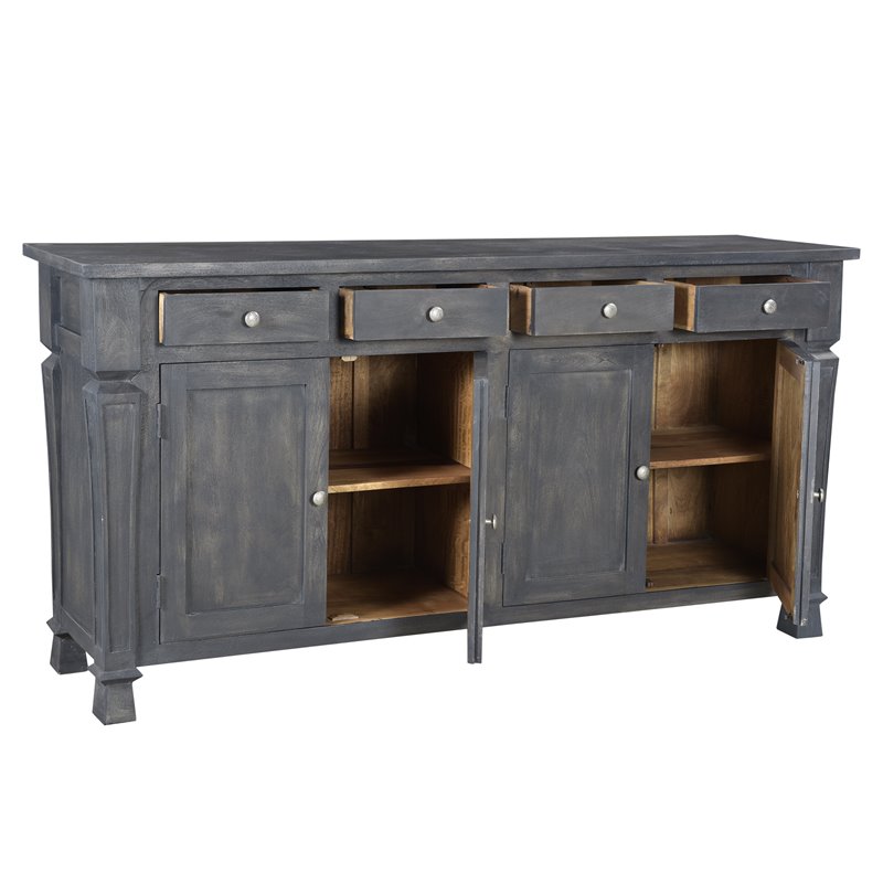 Pemberly Row 4-Door 4-Drawer Solid Wood Sideboard in Farmhouse Gray
