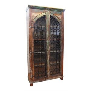 Pemberly Row 42&quot Tall Reclaimed Wood and Iron Jali Cabinet in Brown