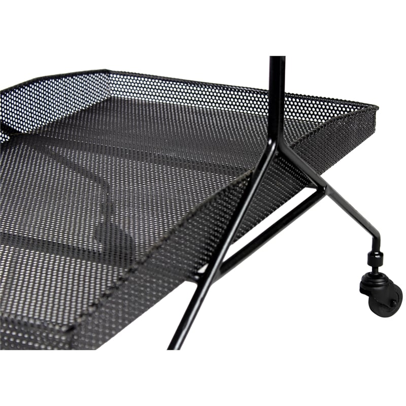 Pemberly Row Contemporary Perforated-Top Metal Bar Cart Trolley in Black