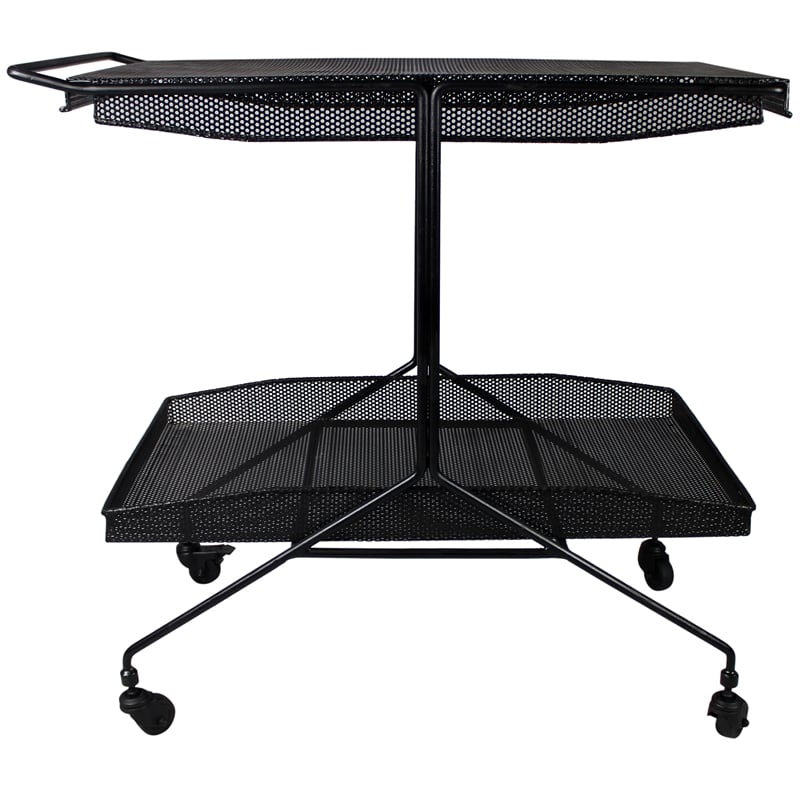 Pemberly Row Contemporary Perforated-Top Metal Bar Cart Trolley in Black