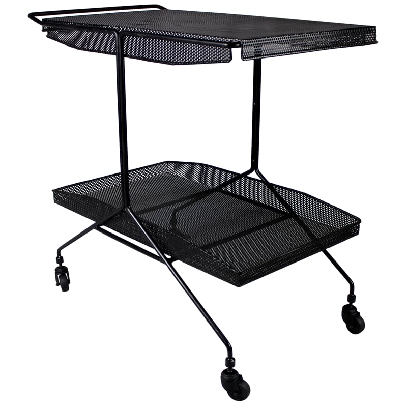 Pemberly Row Contemporary Perforated-Top Metal Bar Cart Trolley in Black