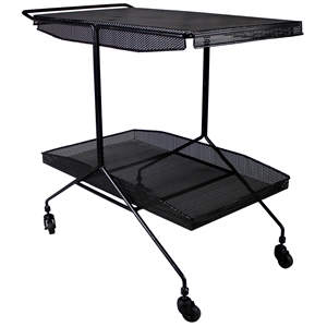 Pemberly Row Contemporary Perforated-Top Metal Bar Cart Trolley in Black