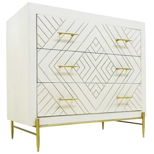 Pemberly Row 3-Drawer Solid Wood Chest in Ivory on Brass-Finished Iron Base