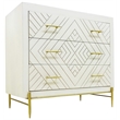 Pemberly Row 3-Drawer Solid Wood Chest in Ivory on Brass-Finished Iron Base