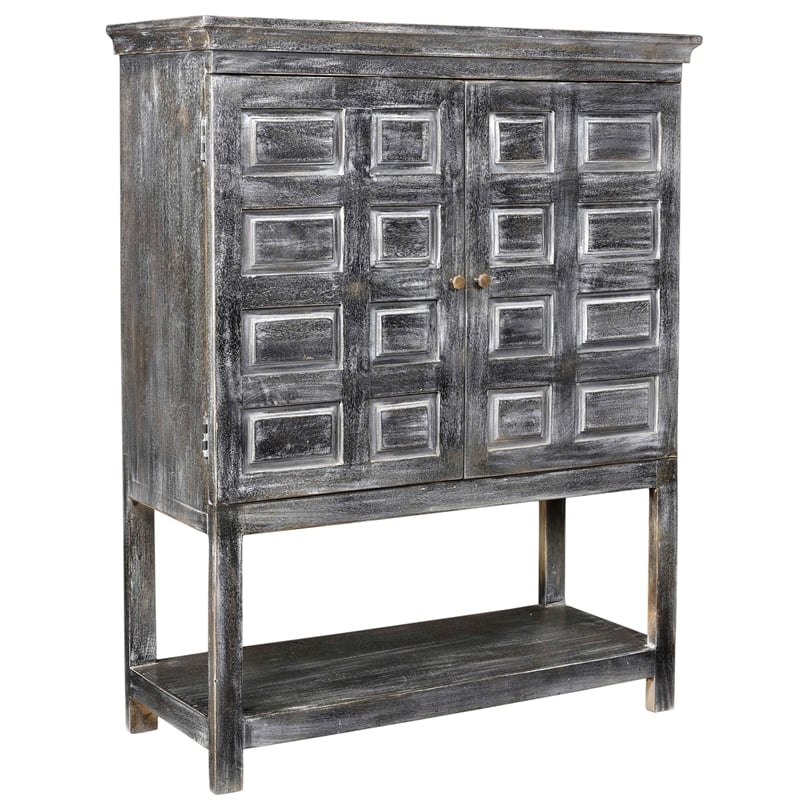 Pemberly Row 2-Door 3-Shelf Solid Wood Tall Boy Cabinet in Distressed Gray