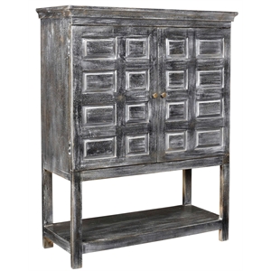 Pemberly Row 2-Door 3-Shelf Solid Wood Tall Boy Cabinet in Distressed Gray