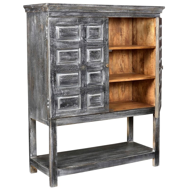 Pemberly Row 2-Door 3-Shelf Solid Wood Tall Boy Cabinet in Distressed Gray