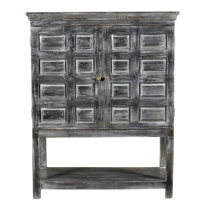 Pemberly Row 2-Door 3-Shelf Solid Wood Tall Boy Cabinet in Distressed Gray
