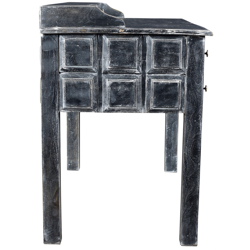 Pemberly Row 7-Drawer Hand-Carved Solid Wood Desk in Antique Gray