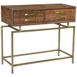 Pemberly Row 2-Drawer Solid Wood Console Table in Natural on Brass Iron Base