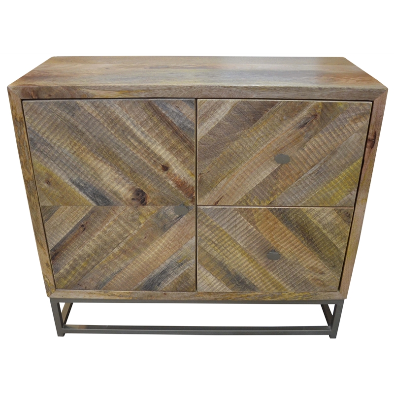Pemberly Row 2-Drawer 1-Door Solid Wood Cabinet in Natural on Iron Frame