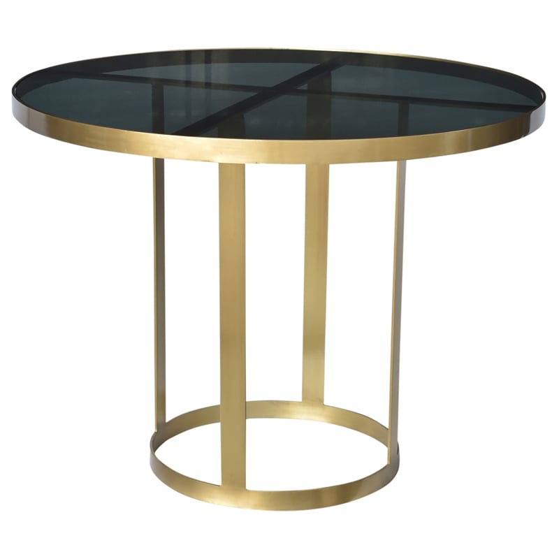 Pemberly Row Cast Iron Dining Table with Smoked Tempered Glass Top in Gold