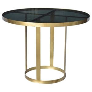 Pemberly Row Cast Iron Dining Table with Smoked Tempered Glass Top in Gold