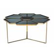 Pemberly Row Cast Iron Coffee Table with Smoked Tempered Glass Top in Gold