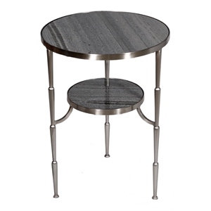 Pemberly Row 2-Tier Cast Iron Side Table with Gray Marble in Satin Nickel