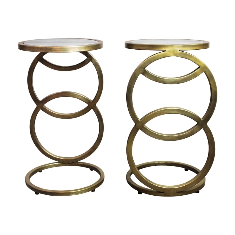 Pemberly Row Cast Iron Side Table with Gray Marble in Gold (Set of 2)