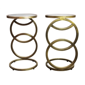 Pemberly Row Cast Iron Side Table with Gray Marble in Gold (Set of 2)
