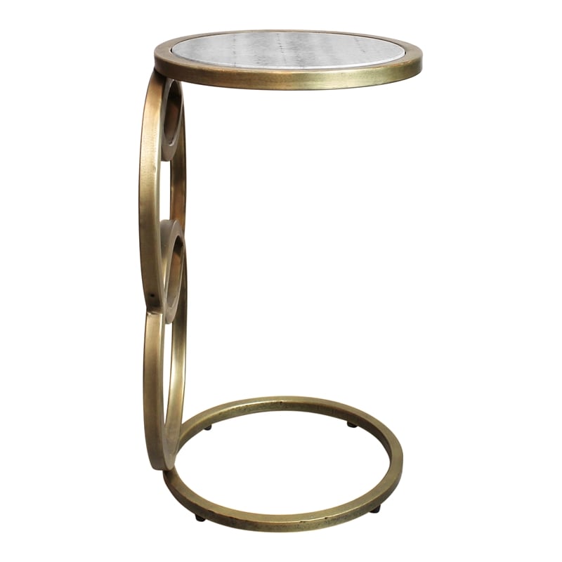 Pemberly Row Cast Iron Side Table with Gray Marble in Gold (Set of 2)