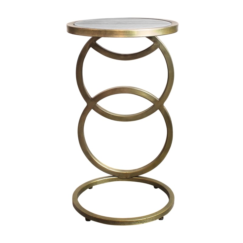 Pemberly Row Cast Iron Side Table with Gray Marble in Gold (Set of 2)