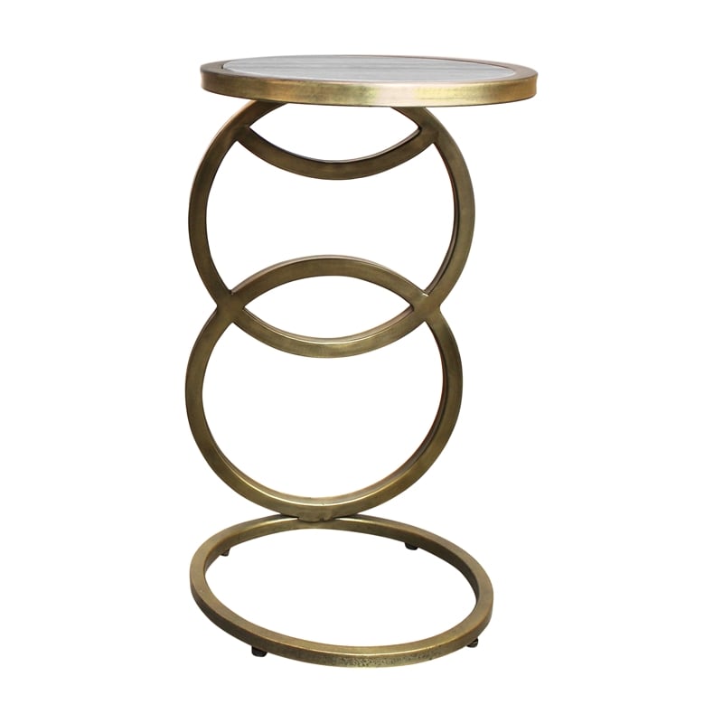 Pemberly Row Cast Iron Side Table with Gray Marble in Gold (Set of 2)