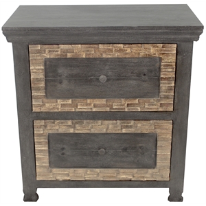 Pemberly Row Solid Wood Nightstand with 2 Drawers and Textured Panels in Brown