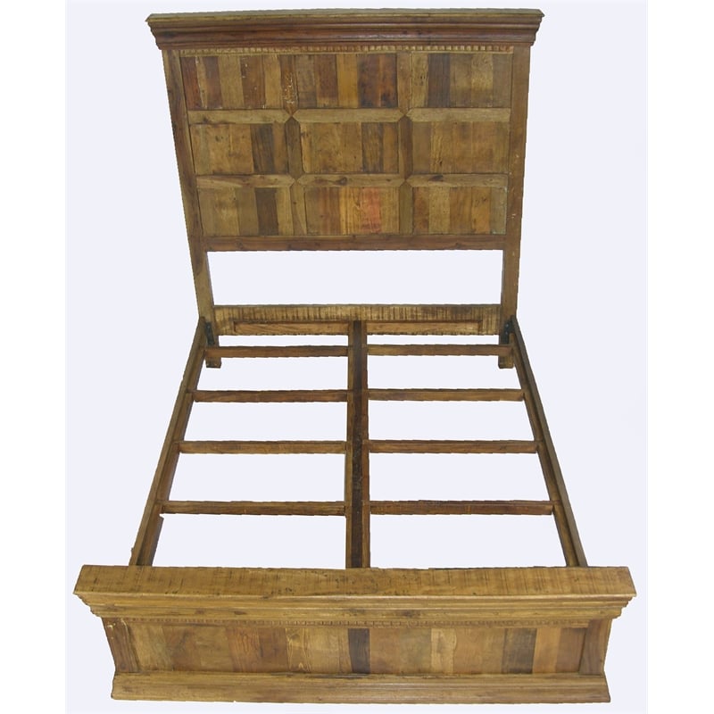 Pemberly Row Hand-Carved Reclaimed Solid Wood California King Bed in Natural