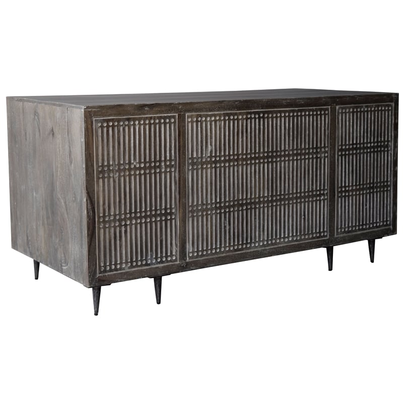 Pemberly Row 5-Drawer Hand-Carved Mango Wood Executive Desk in Antique Brown