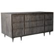 Pemberly Row 5-Drawer Hand-Carved Mango Wood Executive Desk in Antique Brown