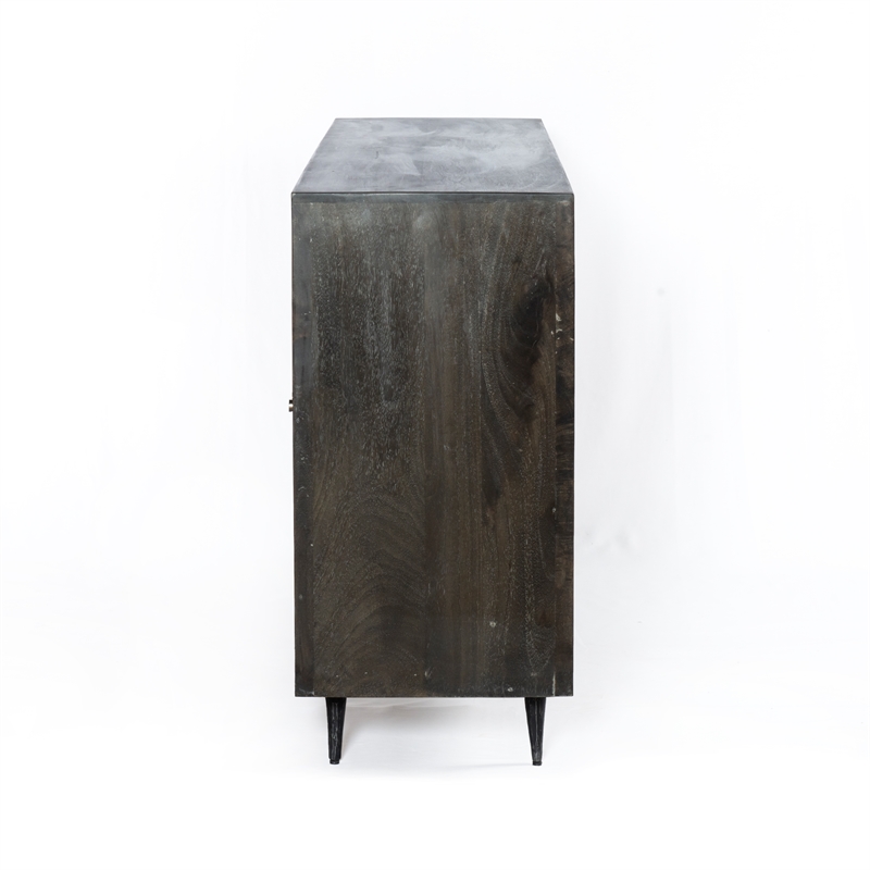 Pemberly Row 4-Door Hand-Carved Mango Wood Sideboard in Antique Brown