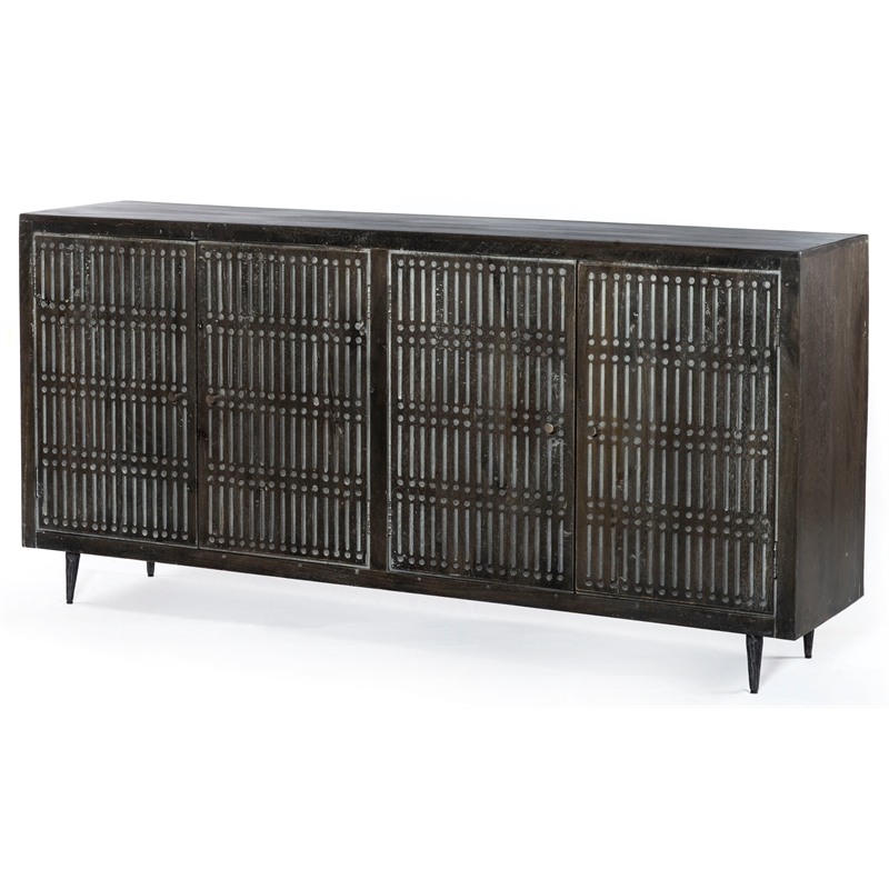 Pemberly Row 4-Door Hand-Carved Mango Wood Sideboard in Antique Brown