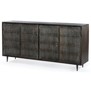 Pemberly Row 4-Door Hand-Carved Mango Wood Sideboard in Antique Brown