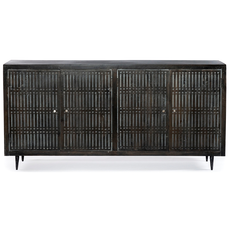 Pemberly Row 4-Door Hand-Carved Mango Wood Sideboard in Antique Brown